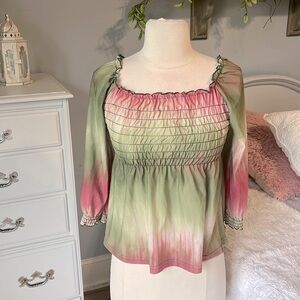 Next Era Couture Earthy Peasant Smocked Flowy Top